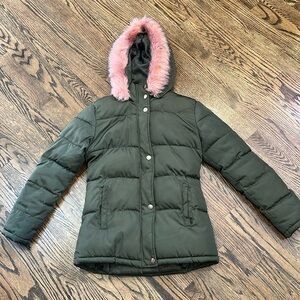 Ci Sono Kids Puffer Winter Jacket With Pink Fur Hood